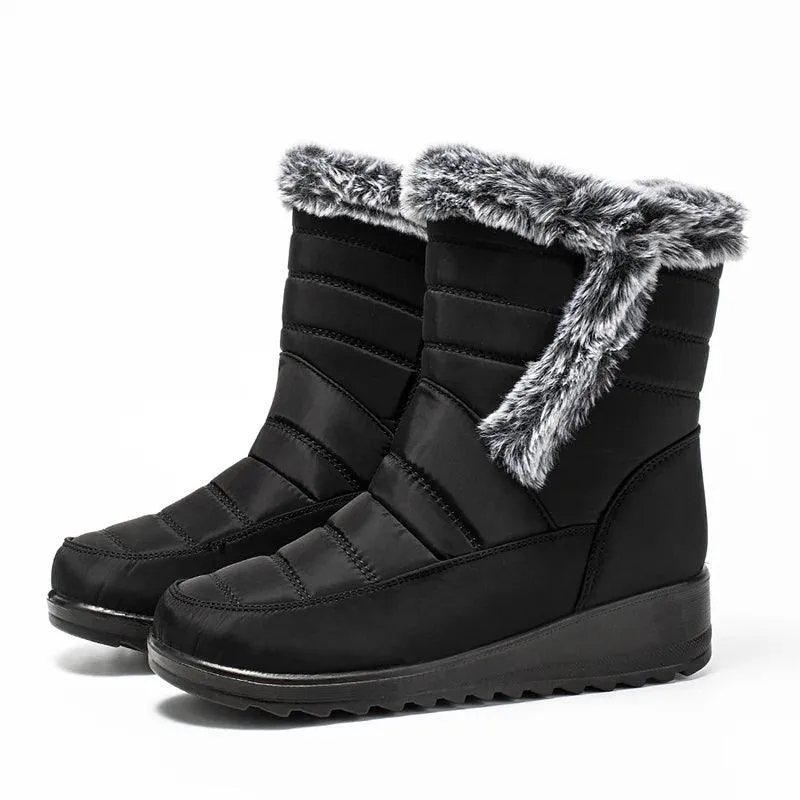 Women's Mid-Calf Snow Boots – Plush-Lined Platform Winter Boots with Down Upper
