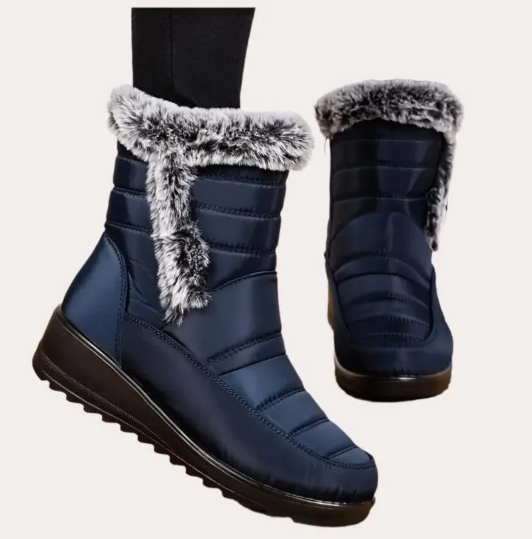 Women's Mid-Calf Snow Boots – Plush-Lined Platform Winter Boots with Down Upper