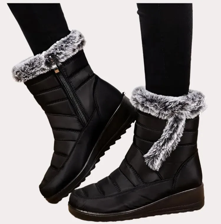 Women's Mid-Calf Snow Boots – Plush-Lined Platform Winter Boots with Down Upper