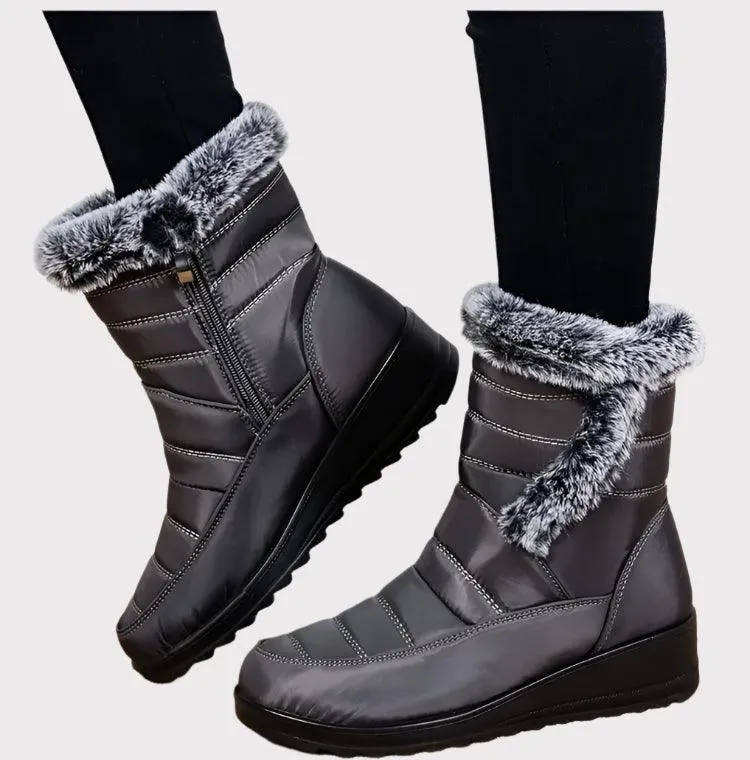Women's Mid-Calf Snow Boots – Plush-Lined Platform Winter Boots with Down Upper