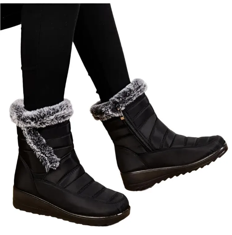 Women's Mid-Calf Snow Boots – Plush-Lined Platform Winter Boots with Down Upper