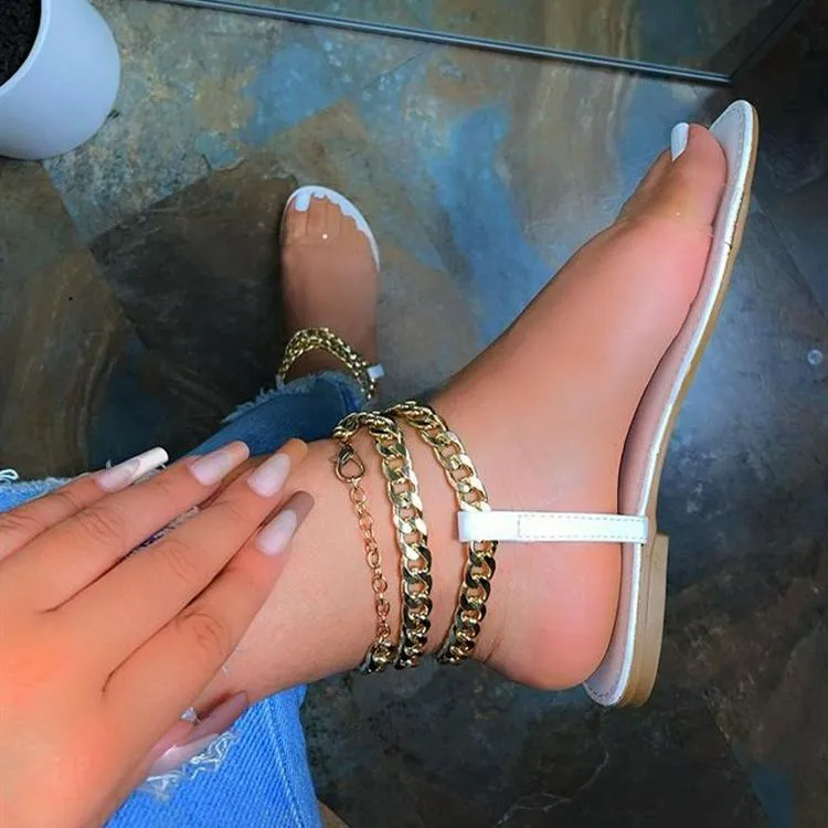 Women's peep metal chain ankle strap sandals