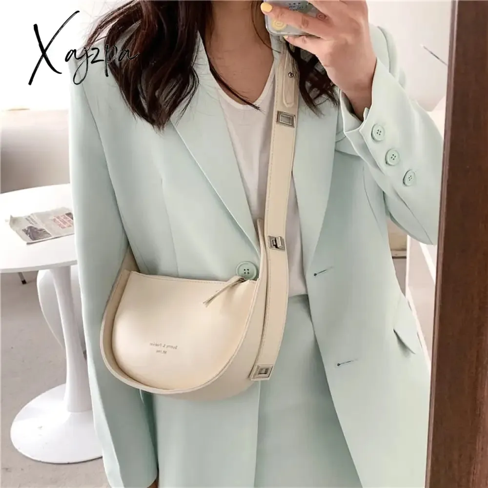 Xajzpa - Burminsa Semicircle Saddle Shoulder Crossbody Bags for Women Designer Brand Adjustable Wide Strap Girls Purses and Handbags
