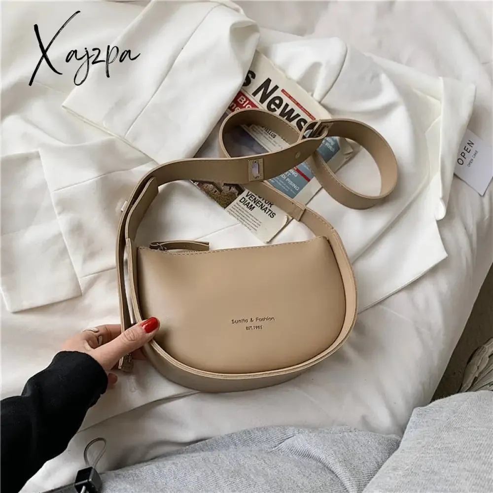 Xajzpa - Burminsa Semicircle Saddle Shoulder Crossbody Bags for Women Designer Brand Adjustable Wide Strap Girls Purses and Handbags