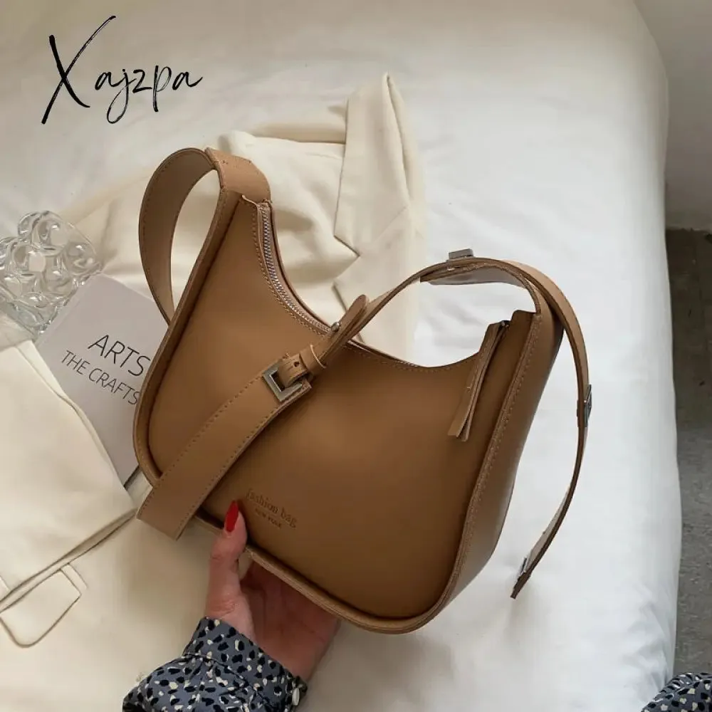 Xajzpa - Burminsa Semicircle Saddle Shoulder Crossbody Bags for Women Designer Brand Adjustable Wide Strap Girls Purses and Handbags