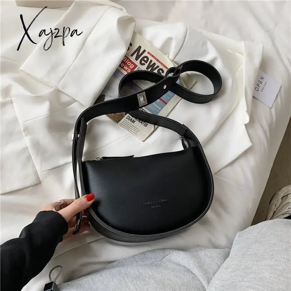 Xajzpa - Burminsa Semicircle Saddle Shoulder Crossbody Bags for Women Designer Brand Adjustable Wide Strap Girls Purses and Handbags