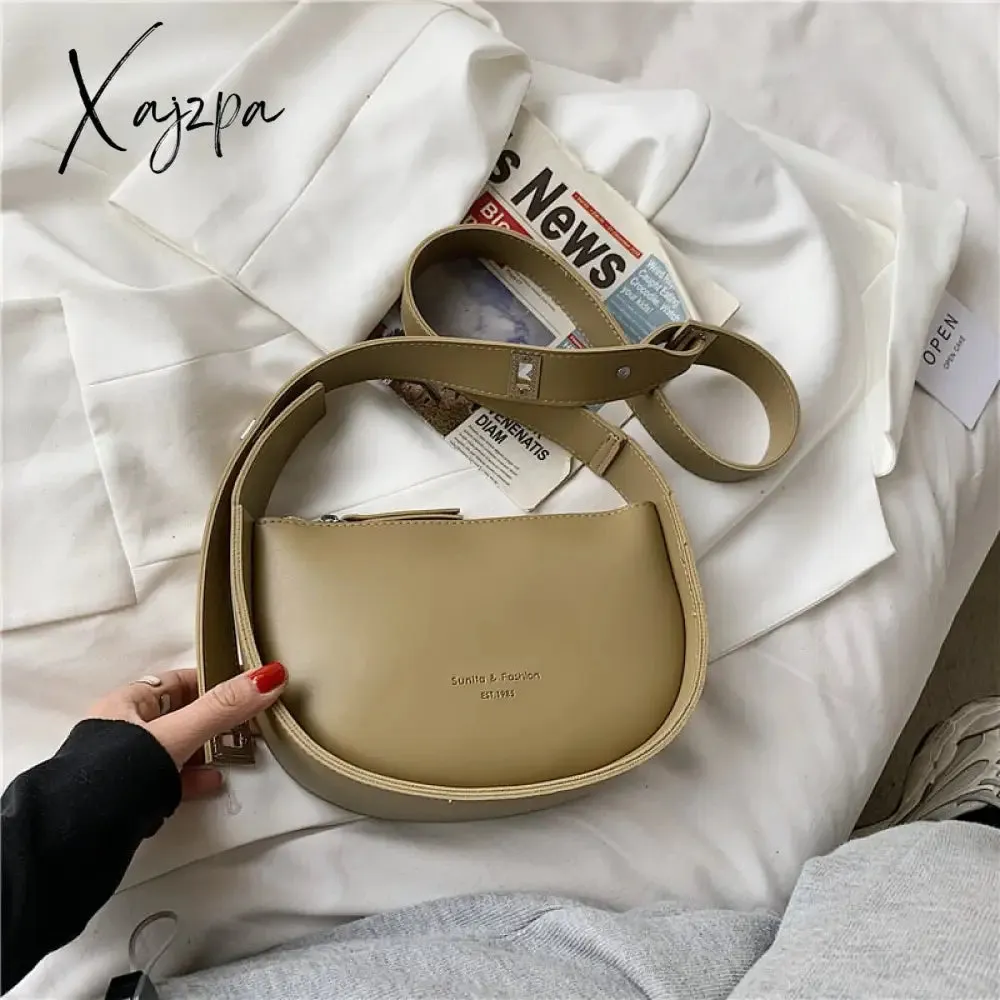 Xajzpa - Burminsa Semicircle Saddle Shoulder Crossbody Bags for Women Designer Brand Adjustable Wide Strap Girls Purses and Handbags