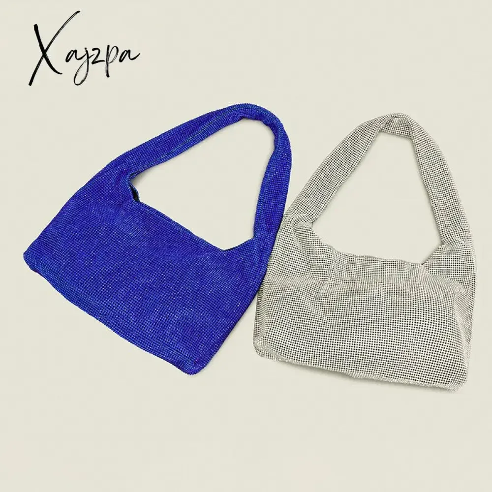 Xajzpa - Luxury Diamonds Women Shoulder Bags Designer Crystal Mesh Lady Handbags Luxury Rhinestones Evening Bag Shinny Tote Purse