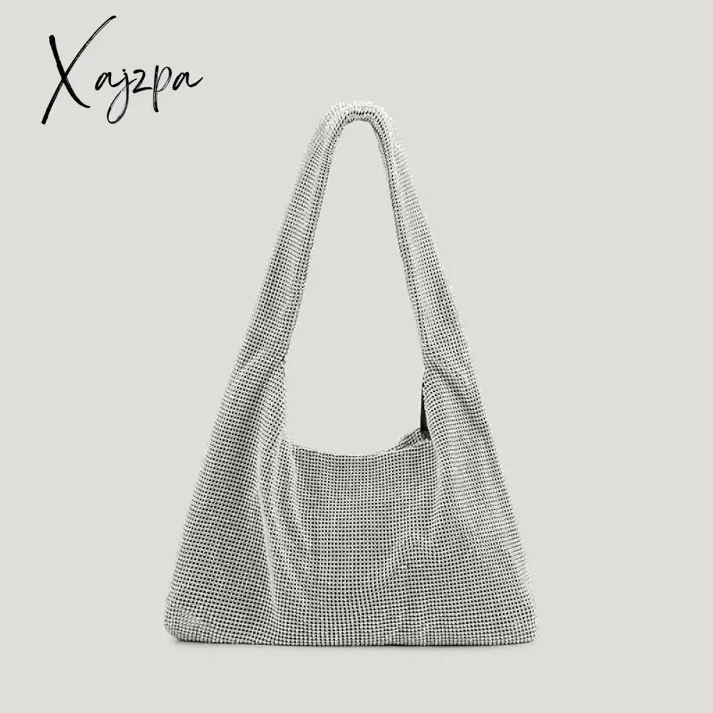 Xajzpa - Luxury Diamonds Women Shoulder Bags Designer Crystal Mesh Lady Handbags Luxury Rhinestones Evening Bag Shinny Tote Purse