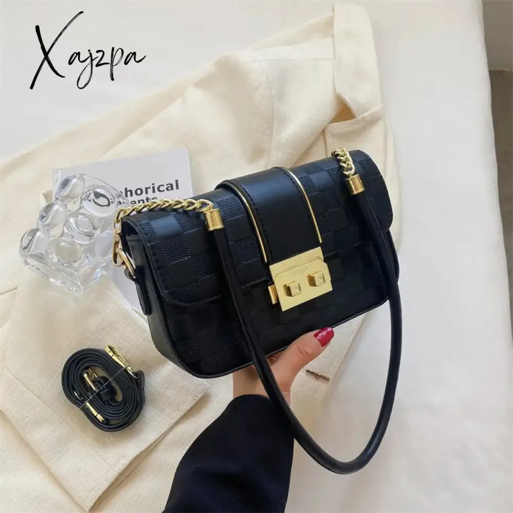 Xajzpa - New Fashion Stone Leather Chain Lock Shoulder bags Women Crossbody bags Vintage Ladies Shoulder Messenger Bag Female Purses