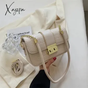 Xajzpa - New Fashion Stone Leather Chain Lock Shoulder bags Women Crossbody bags Vintage Ladies Shoulder Messenger Bag Female Purses