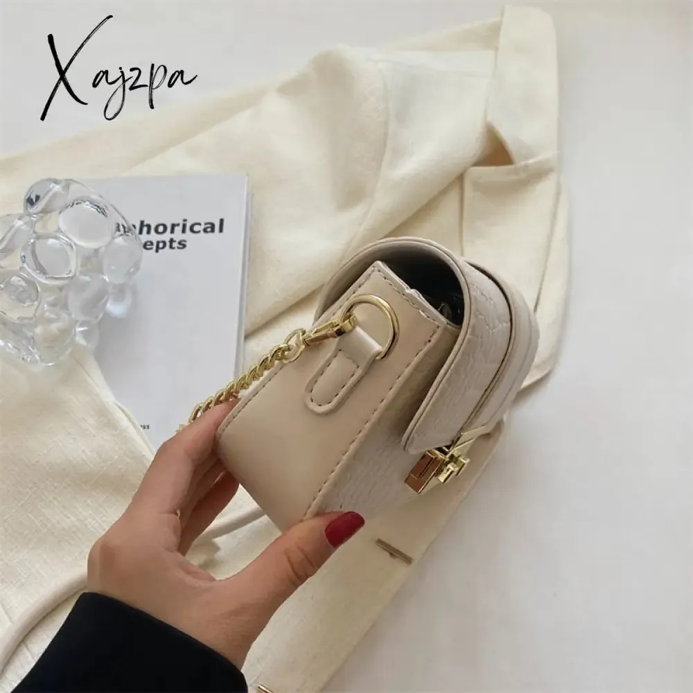 Xajzpa - New Fashion Stone Leather Chain Lock Shoulder bags Women Crossbody bags Vintage Ladies Shoulder Messenger Bag Female Purses