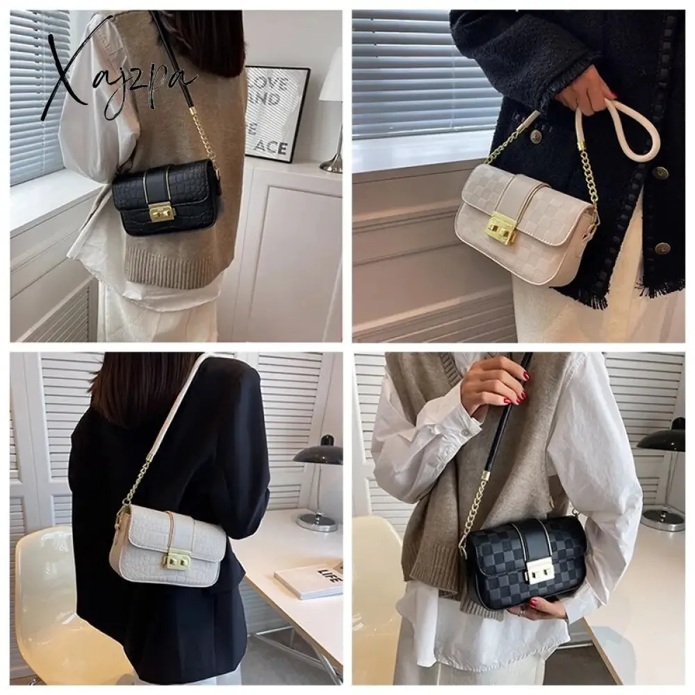 Xajzpa - New Fashion Stone Leather Chain Lock Shoulder bags Women Crossbody bags Vintage Ladies Shoulder Messenger Bag Female Purses