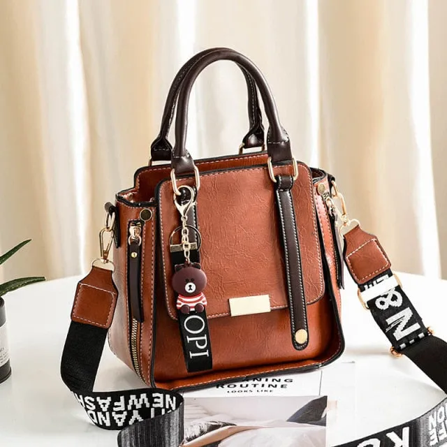 Ybyt Vintage Hard PU Leather Front Flap Designer Handbag Zipper Decorative Bucket Bag