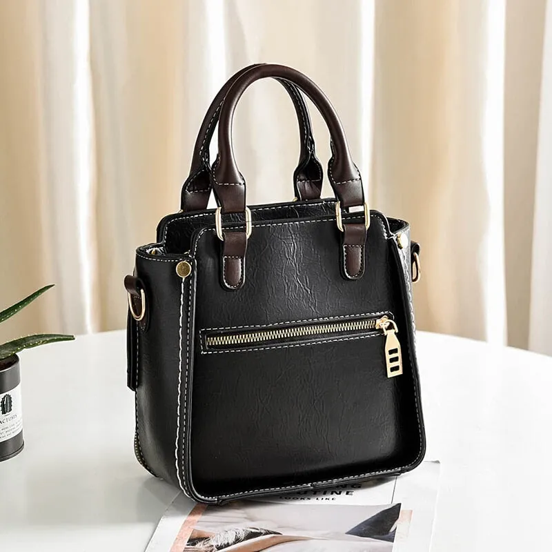 Ybyt Vintage Hard PU Leather Front Flap Designer Handbag Zipper Decorative Bucket Bag